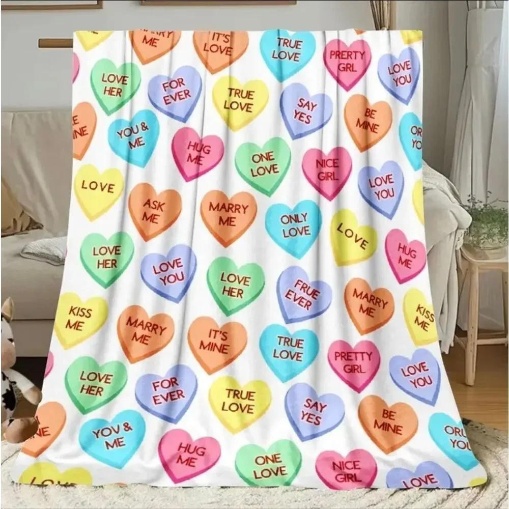 NWT Valentines Candy Hearts Digital Print Polyester Knit Blanket Throw 40